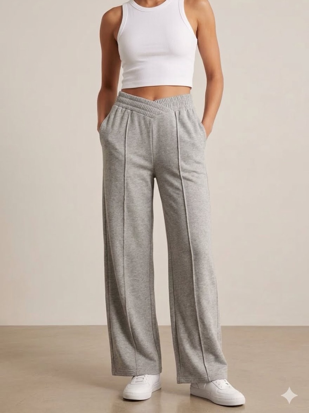 Gray Wide Leg Knit Pants